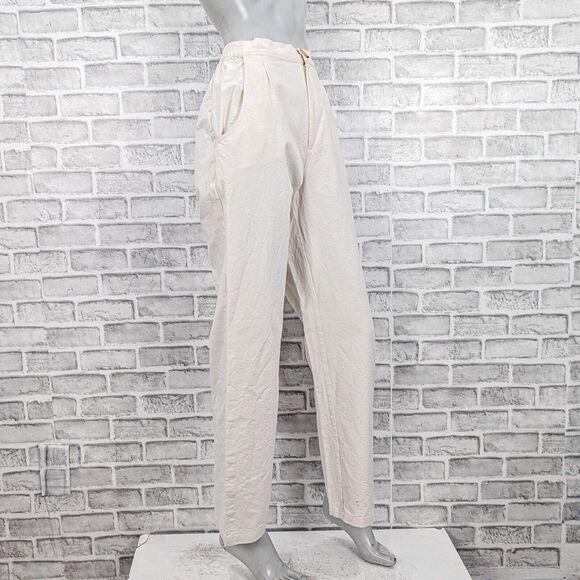 DJERF AVENUE Women's pleated wide leg High rise Pants in beige cotton size small - Picture 3 of 12